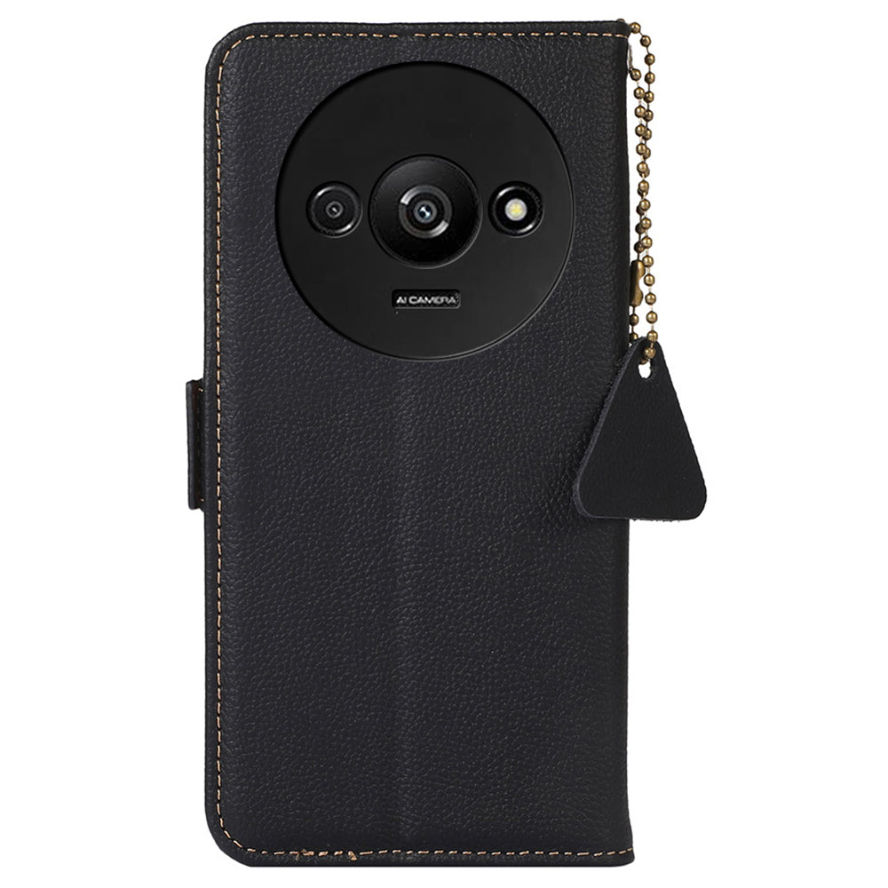 TJ For Xiaomi Redmi A3 / Poco C61 4G Case RFID Blocking Genuine Cow Leather Phone Stand Cover TJ For Xiaomi Redmi A3 / Poco C61 4G Case RFID Blocking Genuine Cow Leather Phone Stand Cover